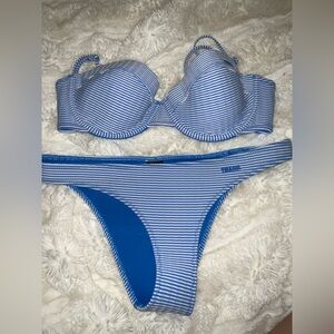 BLUE STRIPPED TRIANGL BIKINI